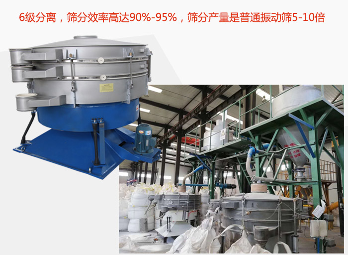 搖擺篩采用6級分離，篩分效率高達90%-95%，篩分產(chǎn)量是普通振動篩5-10倍