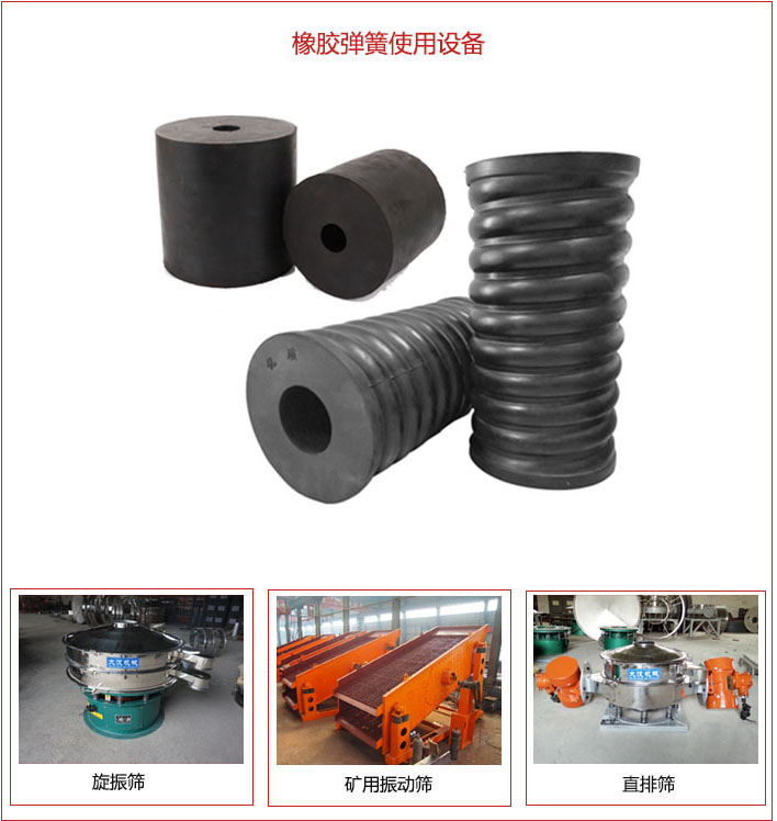橡膠彈簧適用設(shè)備：旋振篩，礦用振動篩，直排篩等