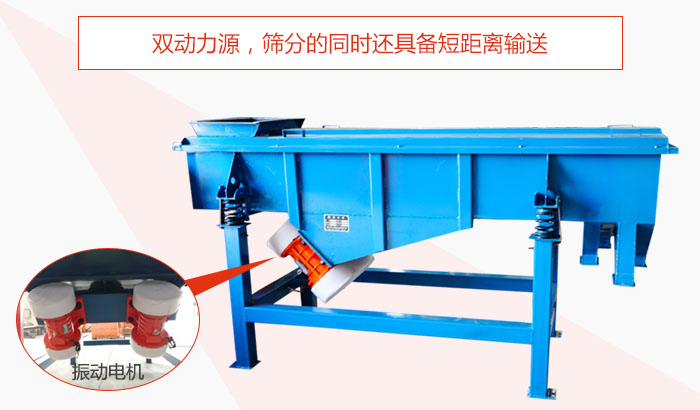 方形振動(dòng)篩雙動(dòng)力源，篩分的同時(shí)還具備短距離輸送。