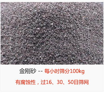 篩分金剛砂每小時(shí)100kg，有腐蝕性，過16、30、50目篩網(wǎng)