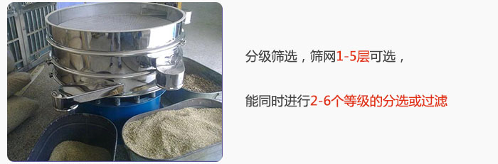 分級篩選，可篩1至5層篩網(wǎng)，能同時進行2至6個等級的分選或過濾