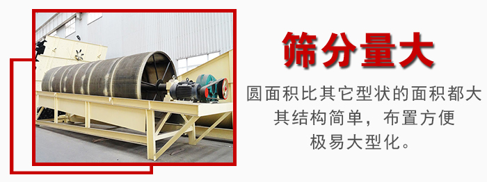 滾筒篩篩分產(chǎn)量大，產(chǎn)量可達200噸/時