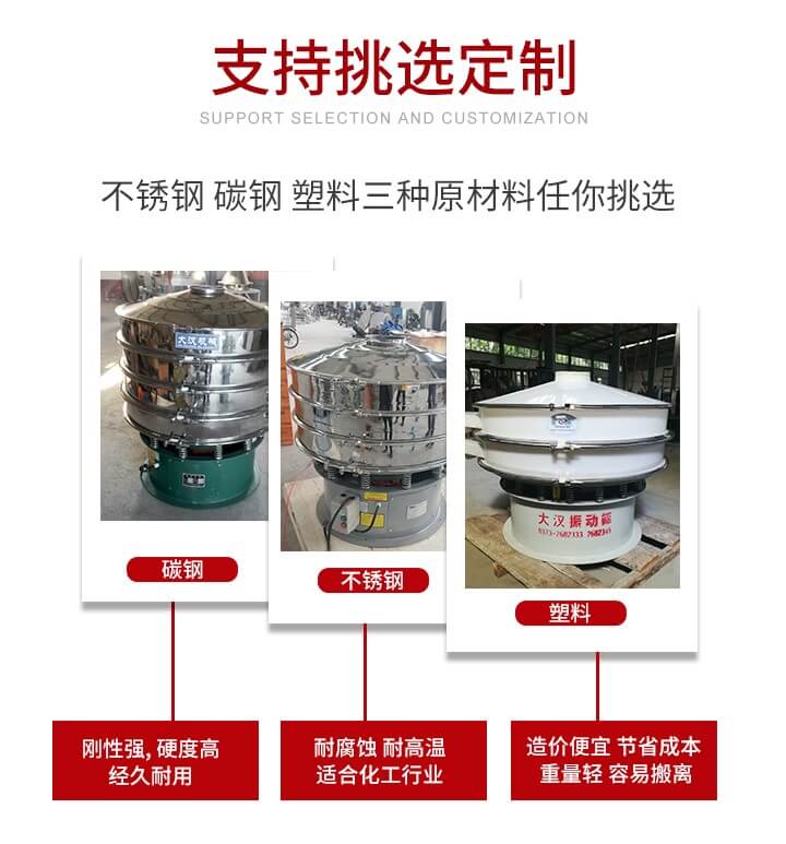 旋振篩可配置一到四層的篩網(wǎng)。旋振篩的篩分效率高，篩分精度高，篩分率高達96%。