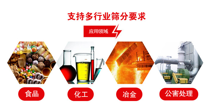 旋振篩適用的行業(yè)：食品行業(yè)，化工行業(yè)，冶金行業(yè)，公害處理等。